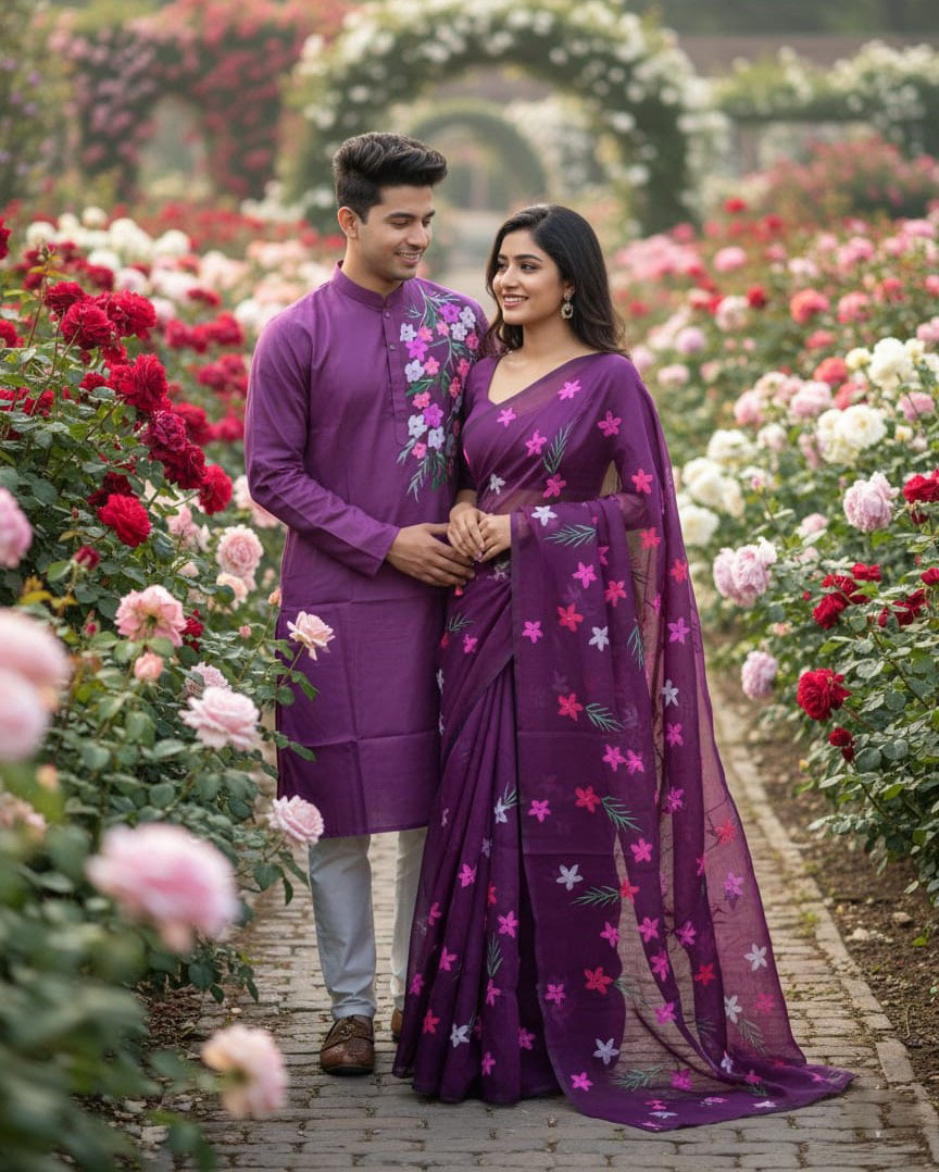 hand Print Saree & Panjabi – Elegant Sharee for Women – Ideal for All Seasons & Occasions. 360 view