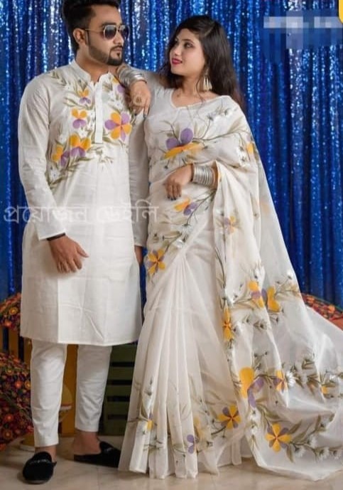 hand Print Saree & Panjabi – Elegant Sharee for Women – Ideal for All Seasons & Occasions. 360 view