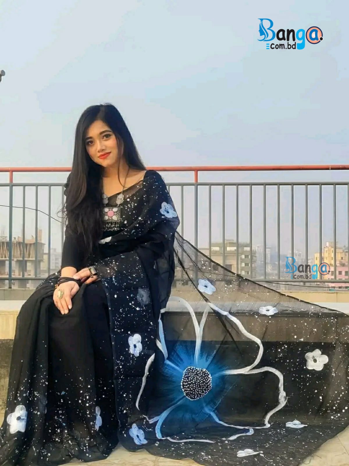 Hand Printed Exclusive Design half silk saree for Women 360 view
