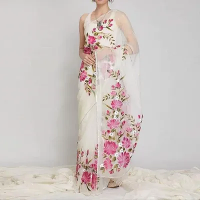 Hand Printed Exclusive Design half silk saree for Women